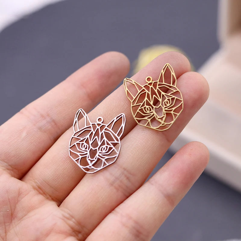 3Pcs DIY Jewelry Charms Set - Bee Cat Heart Clover Wolf Head Stainless Steel Pendants
