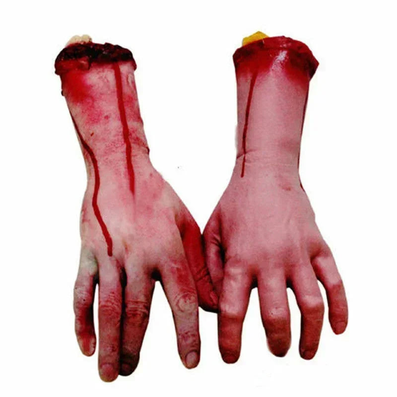 Realistic Severed Arm Halloween Horror Prop with Blood Spatter - Latex Decor