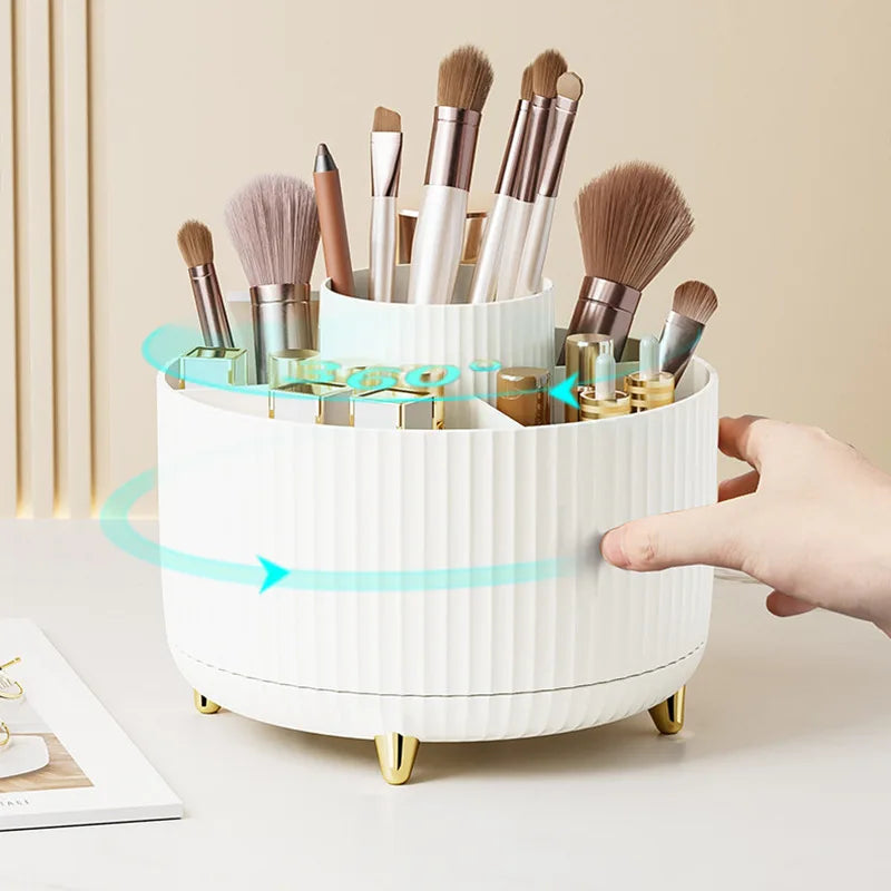 Rotating Makeup Brush Holder Organizer with 5 Compartments for Dresser Bathroom Office