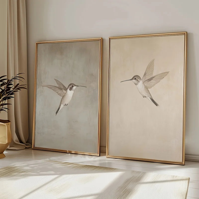 Set of 2 Retro Bird Canvas Wall Art Posters for Living Room Home Decor