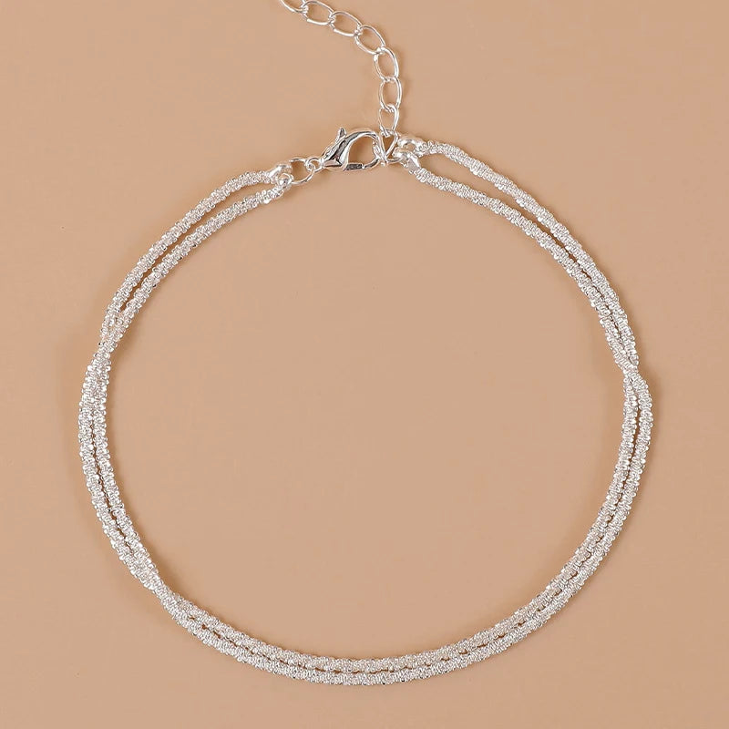 Dainty Adjustable Layered Ankle Bracelet Set for Women - Beach Jewelry