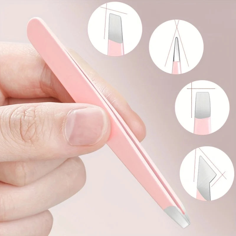 Stainless Steel Eyebrow Tweezers Set for Makeup & Hair Removal - Purple, Blue, White, Orange