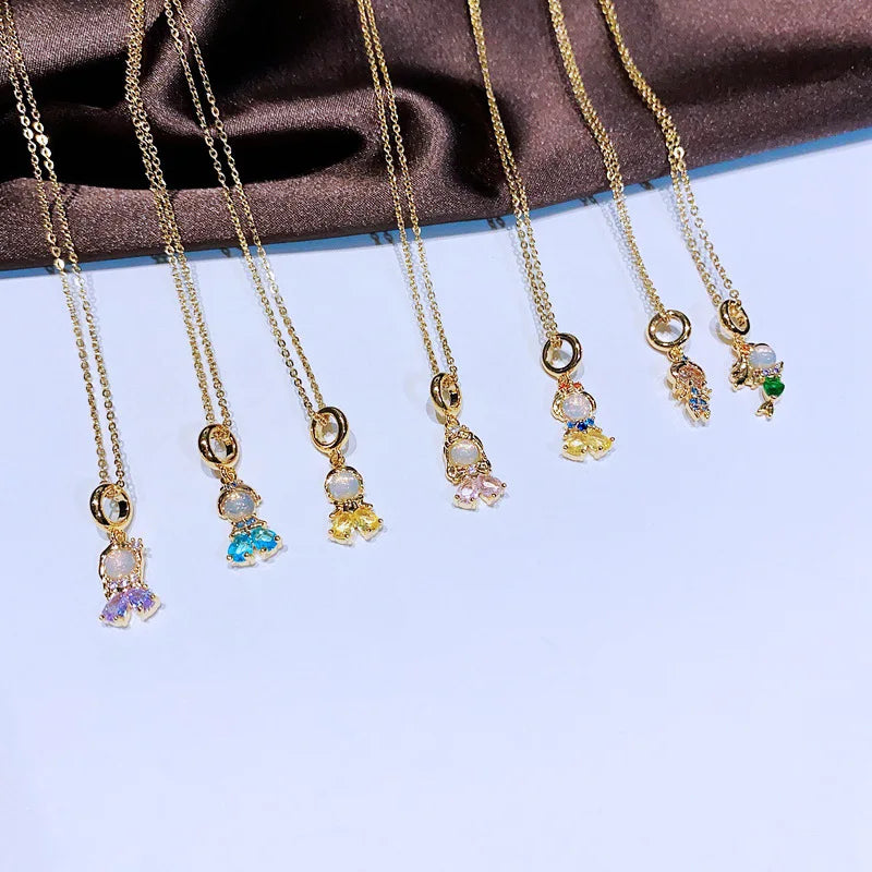 Colorful Zircon Fairy Tale Princess Necklace Gold-Plated Chain for Women