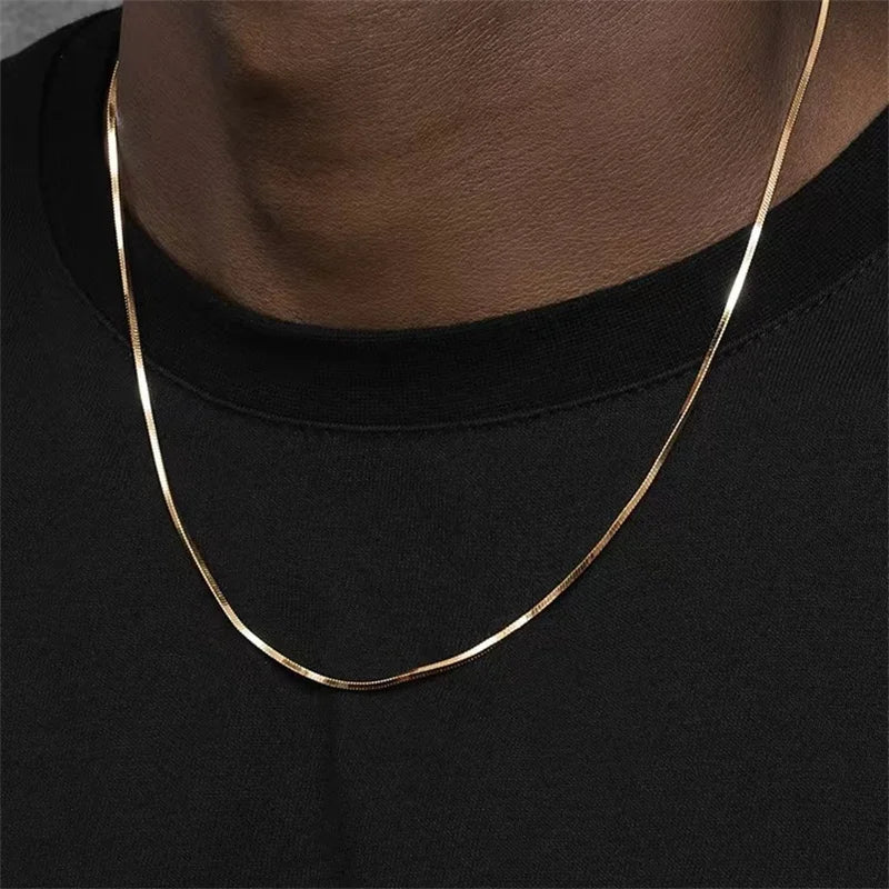 Gold Color Stainless Steel Necklace for Men Hip Hop Square Snake Chain Jewelry