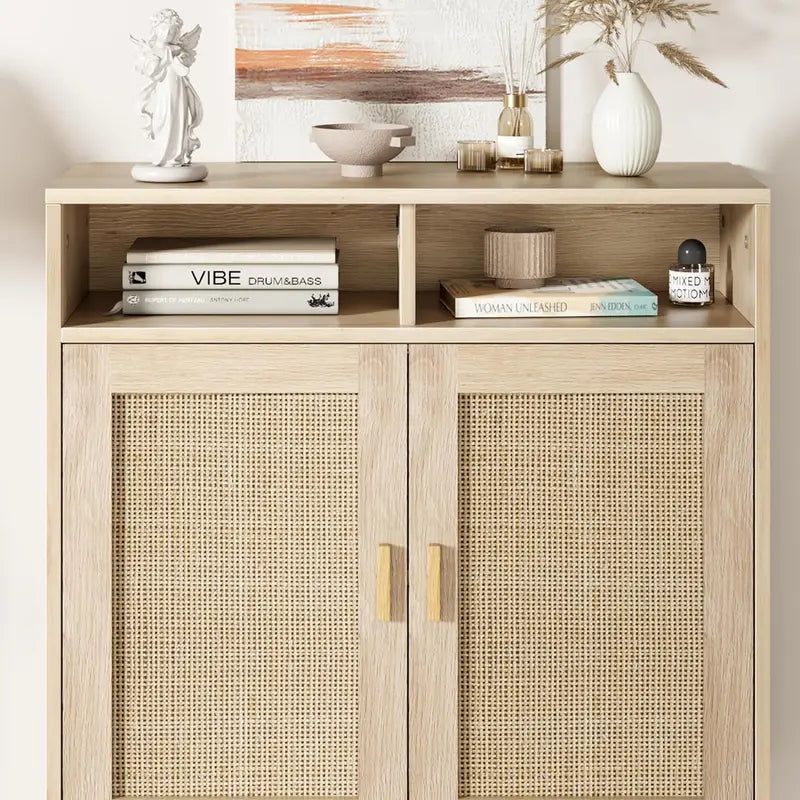 Modern Farmhouse Rattan Buffet Sideboard Cabinet - 63" Kitchen Storage
