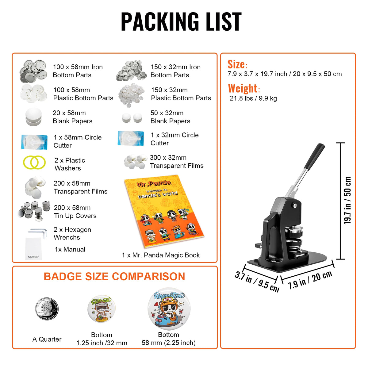 DIY Badge Maker Machine Kit for Custom Buttons 25 & 58mm with 500 Parts