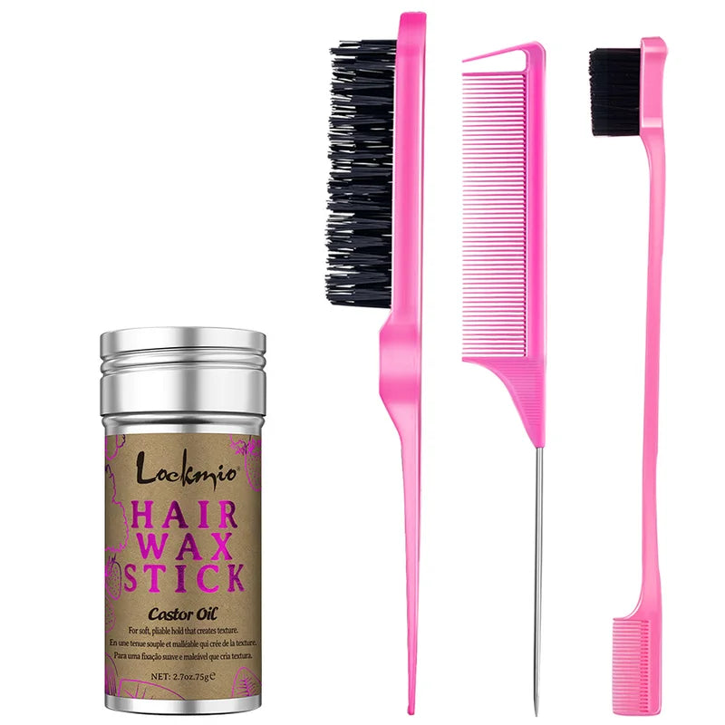 High Shine Hair Wax Stick for Smooth Long-Lasting Anti-Frizz Styling with 3-Comb Kit