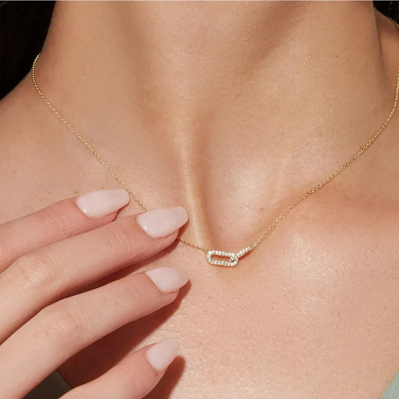 Women’s Geometric Double Ring Necklace with Zircon Micro Inlay – Gold & Red-Brown Variants