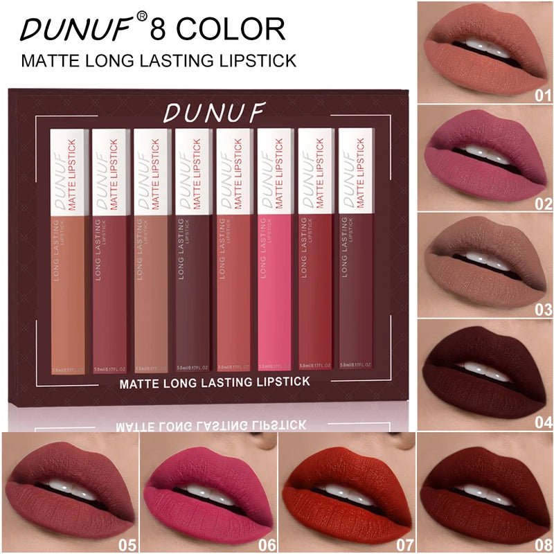 Matte Lip Gloss Set 6-8 Colors Waterproof Anti-Sweat Non-Stick Lipstick