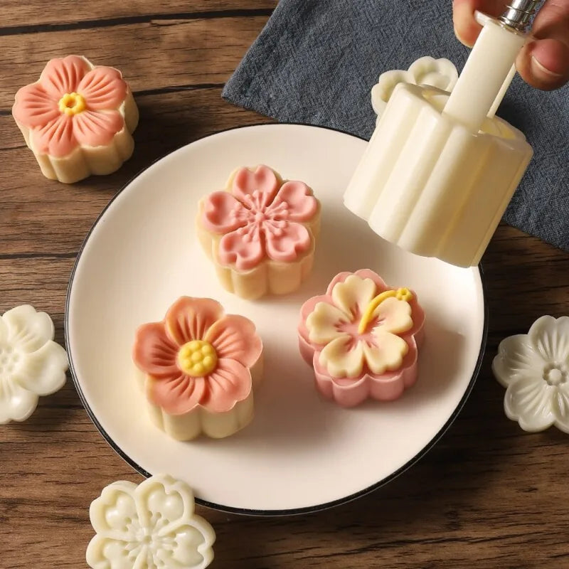 DIY Mooncake Mold Set with Multiple Colors Food-Grade Plastic Pastry Embossing Tool for Baking