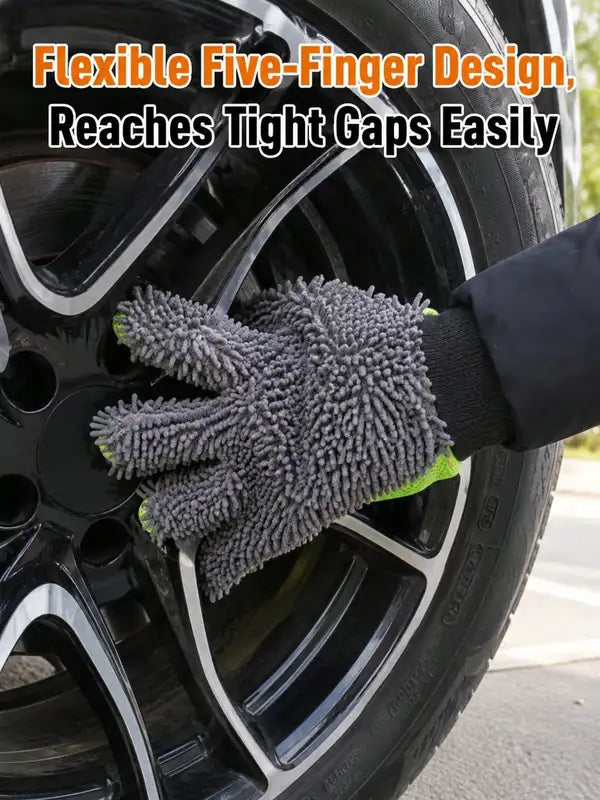 Double-Sided Chenille Car Wash Mitt - Scratch-Free Auto Cleaning Glove