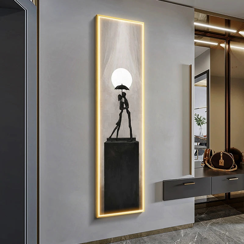 Modern Abstract Wall Art with LED Wall Hanging Lamp for Living Room and Home Decor