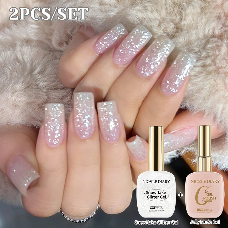 Snowflake Glitter Gel Polish 15ml Semi-Permanent Nail Art Manicure Soak Off UV LED