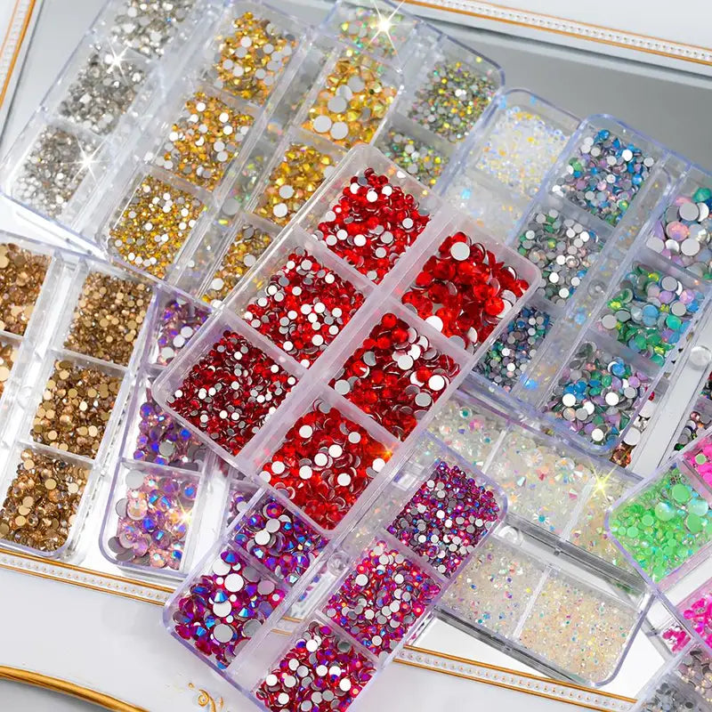 Glass Nail Gems Mix 6 Grids Non-Hotfix Rhinestones for Nail Art & Crafts