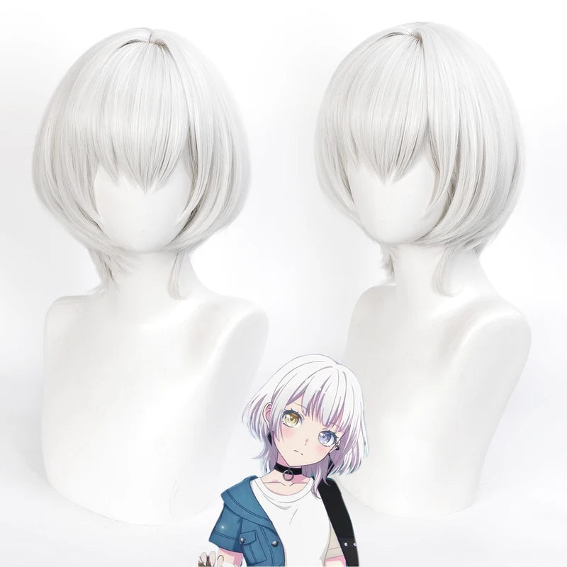 Short Straight Silver White Cosplay Wig for Anime Costumes Heat Resistant Synthetic Hair