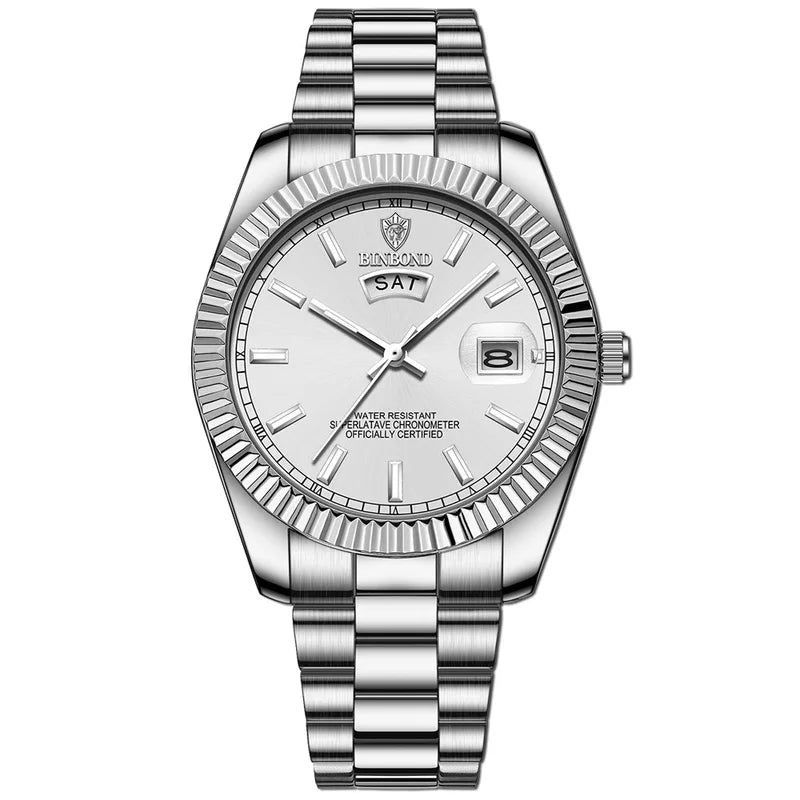 Men's Waterproof Steel Strap Quartz Watch with Calendar Night Light - Business Casual