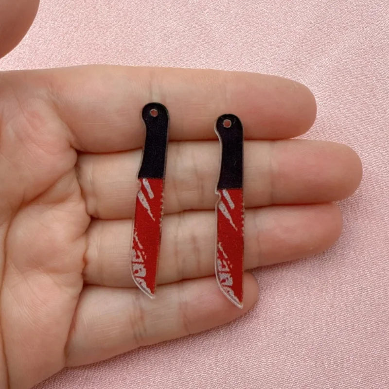 Halloween Acrylic Blood Knife Pendant Jewelry Making Kit - 10pcs DIY Earrings & Keychains