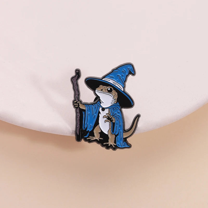 Halloween Animal Enamel Pin Set — Frog Wizard Brooches for Kids & Friends