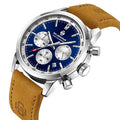 Luxury Men's Sport Watch with Sky Blue Dial Waterproof Chronograph Leather Strap