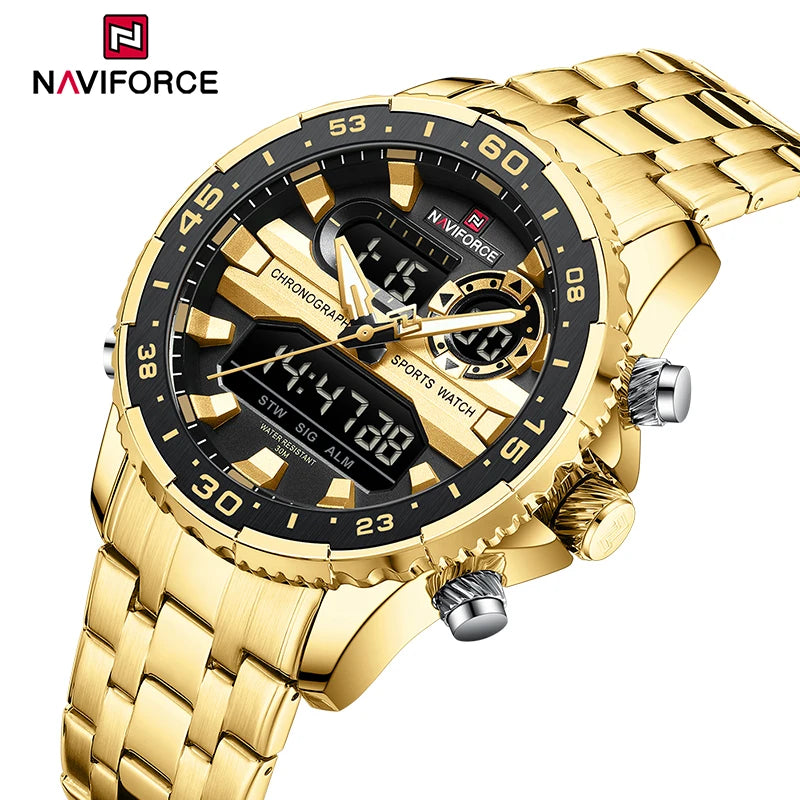 Men's Fashion Sport Waterproof Quartz Wrist Watch with Stainless Steel Strap