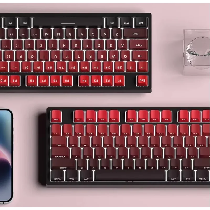 Mechanical Keyboard Keycaps Set 136 Keys PBT Side Engraved Red Black Gradient
