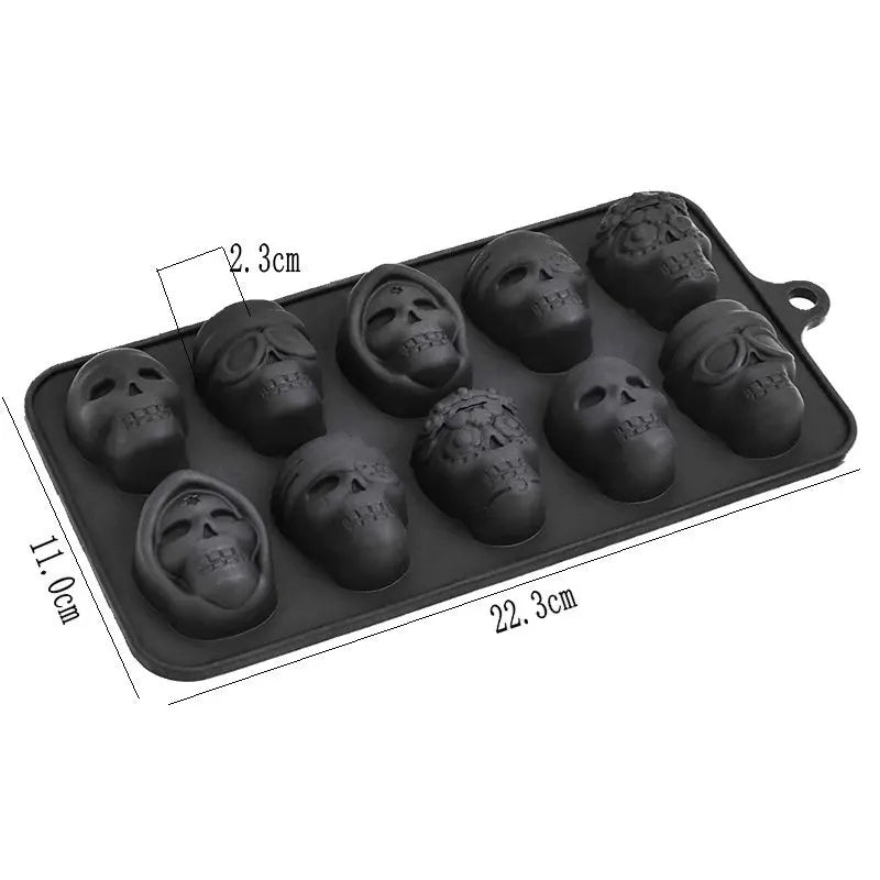 10-Grid Skull Ice Cube Mold for Halloween Kitchen Baking Reusable Silicone DIY Tool