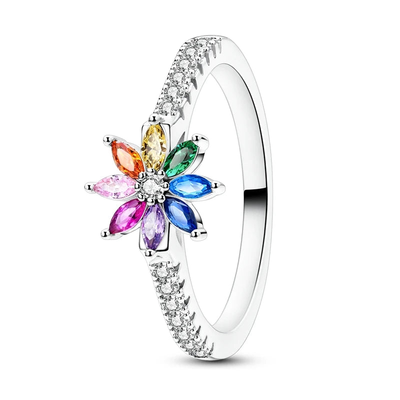 Rainbow Zircon Flower Rings - Hope Sterling Silver Jewelry for Women & Girls