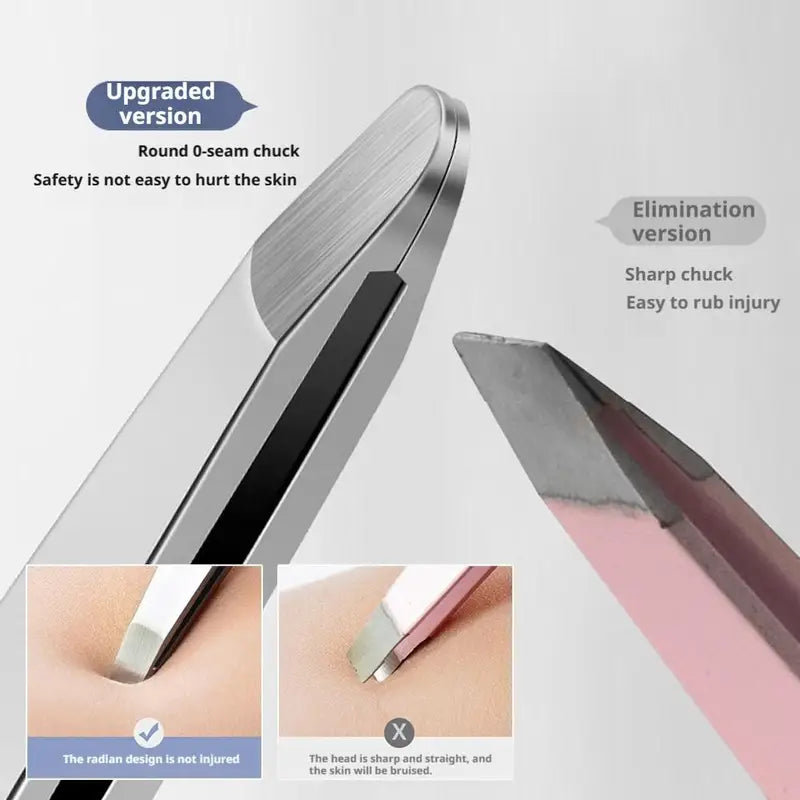 Stainless Steel Eyebrow & Facial Hair Remover Tweezers - Non-Slip Makeup Tools