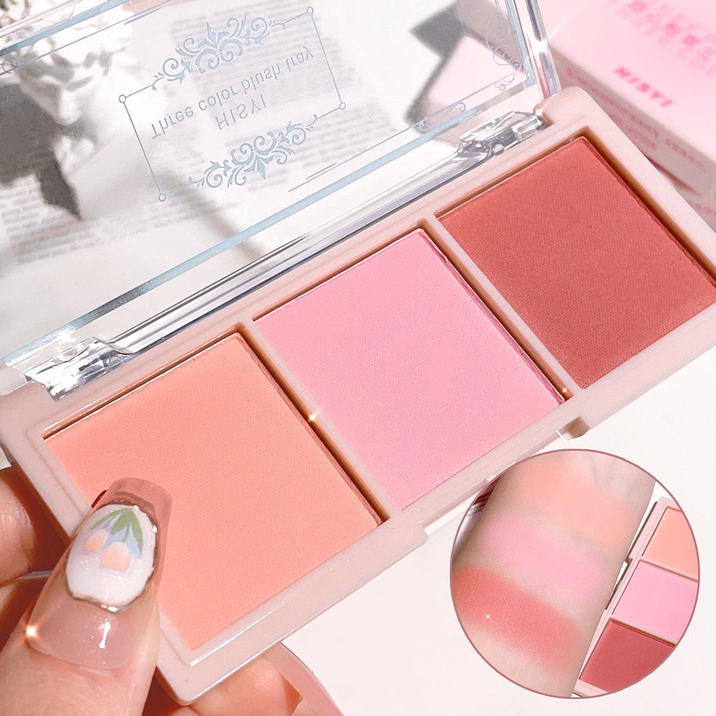 Three-Color Blush Powder for Natural Matte Finish - Multiple Shades