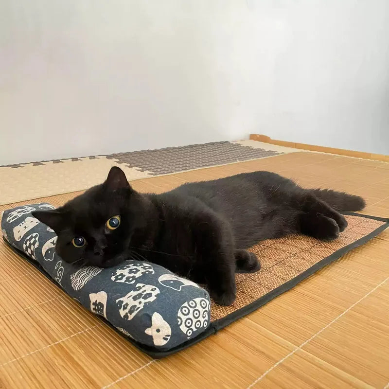 Pet Cooling Mat Self Cooling Pad for Cats and Dogs Indoor Summer Bed Rattan Weave