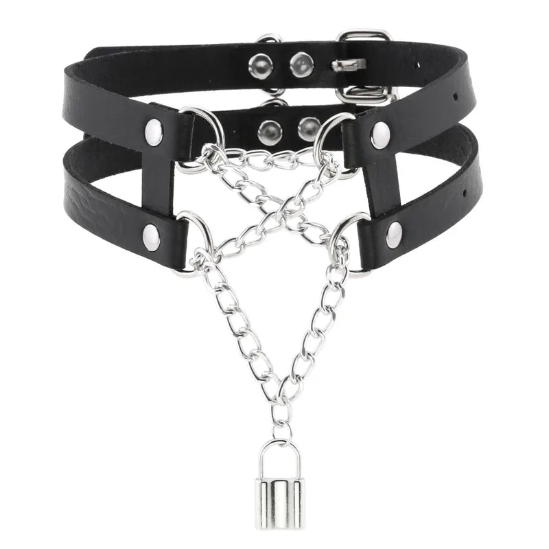 Leather Spiked Punk Collar Necklace for Women Men Gothic Jewelry
