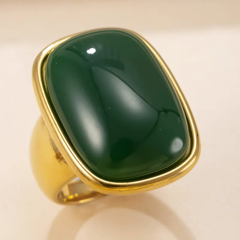 Vintage Natural Stone Ring for Women Gold Plated Jewelry - No Fading