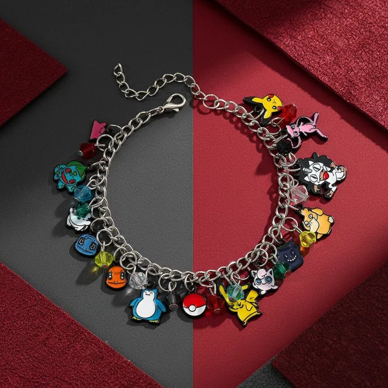 Cute Kawaii Charm Bracelet for Women and Girls - Cartoon Pikachu Squirtle Mew Meowth Jewelry Gift