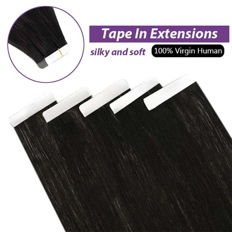 Straight Tape-In Hair Extensions - Brazilian Human Hair, Natural Color
