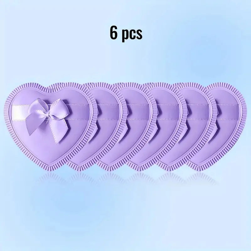 6pcs Heart-Shaped Makeup Sponge Puffs - Dry & Wet Dual Use Cosmetic Sponges