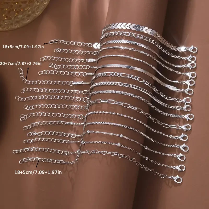 Silver Color Chain Bead Bracelets Set for Women - Elegant Casual Jewelry, Versatile for Beach, Vacation & Parties
