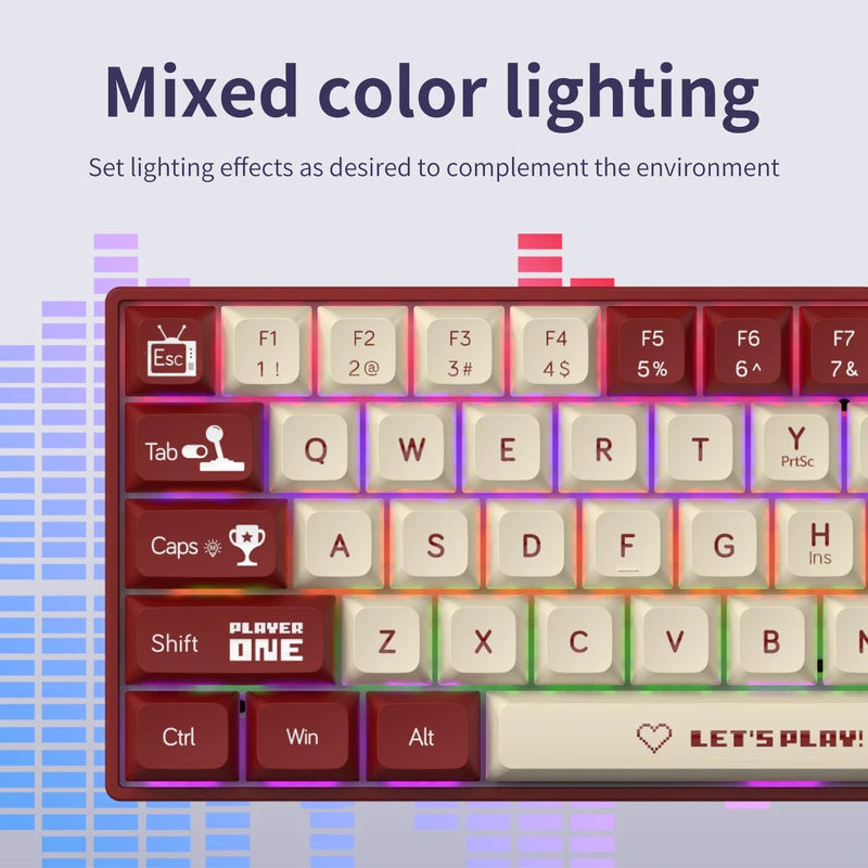 Wireless Mechanical Gaming Keyboard 68 Keys Hot Swap Compact RGB Backlit