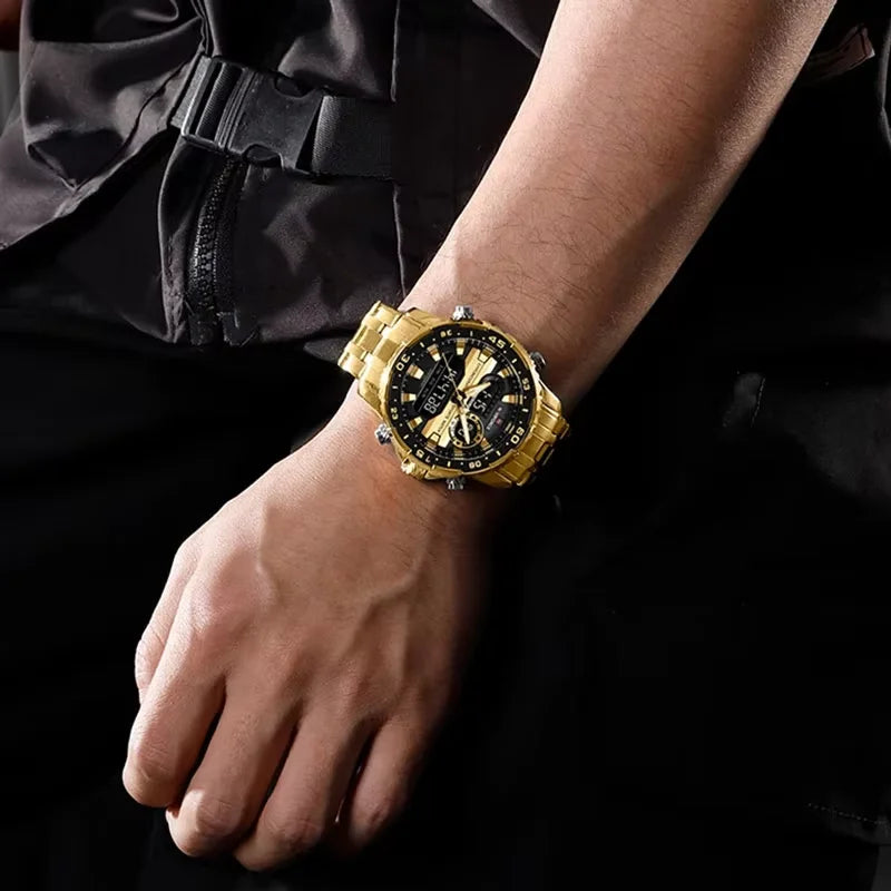 Men's Fashion Sport Waterproof Quartz Wrist Watch with Stainless Steel Strap