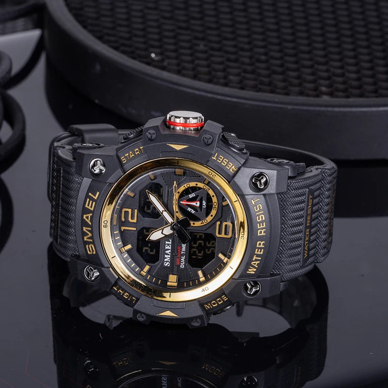 Digital Sport Watch for Men LED Dual Time Waterproof Military Wristwatch