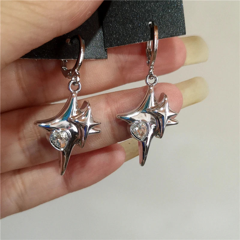 Goth Y2K Vintage Sun Moon Star Heart Pendant Earrings for Women - Scene Accessories