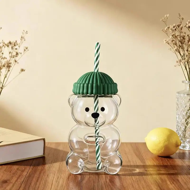 Cute Bear-Shaped Plastic Coffee Mug with Straw 550ML - Child & Adult Drinkware