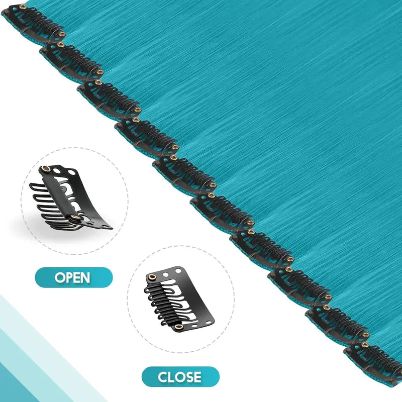 12 Pcs Teal Blue Clip-In Hair Extensions for Kids & Girls - 22 Inch Synthetic Highlights