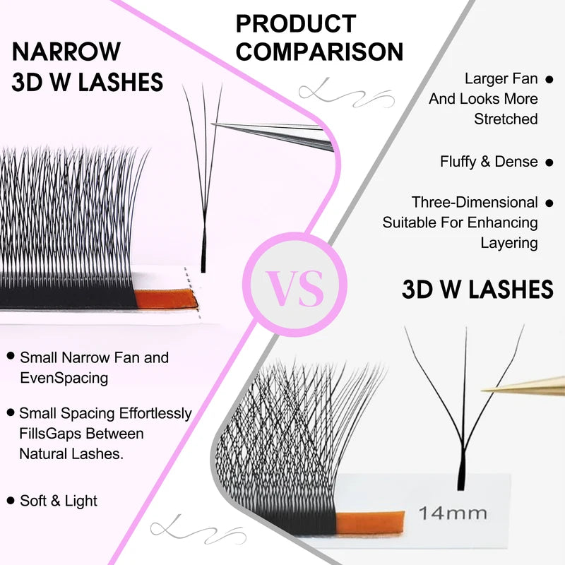 Premade 3D Eyelash Extension Fans - Natural Look, Small Spacing, 0.07mm W Shape