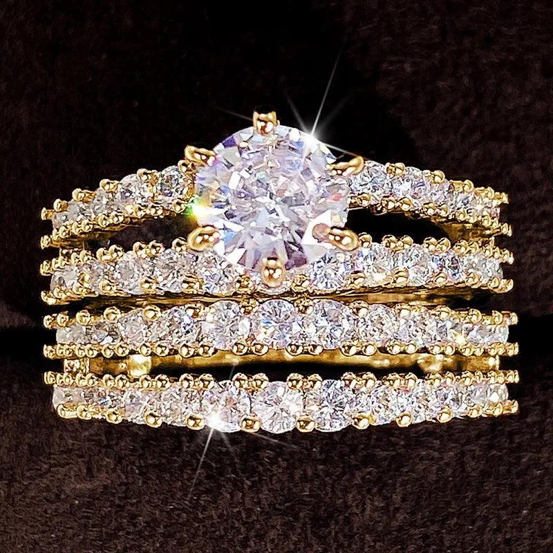 Luxury CZ Stone Engagement & Wedding Ring Set for Women - 2 Pieces