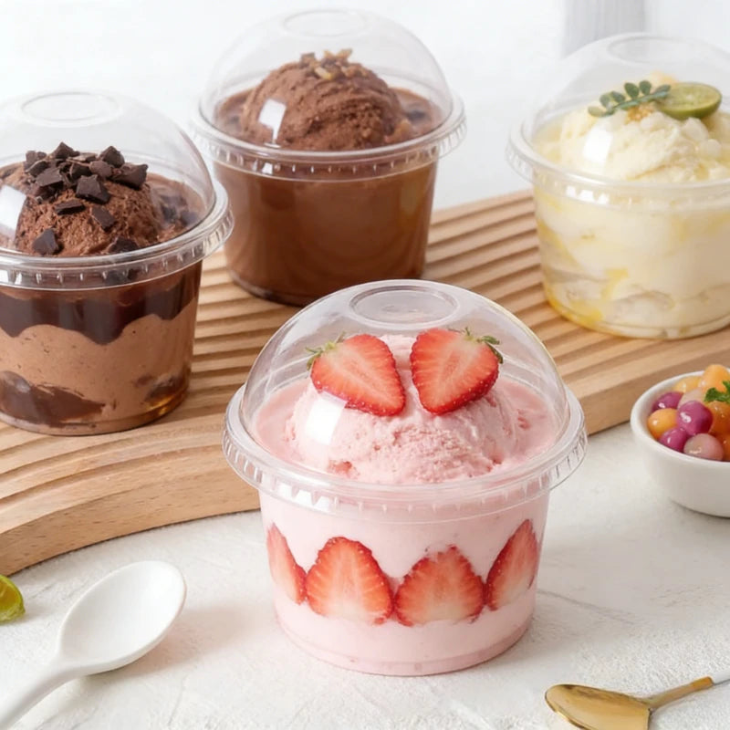 Disposable Clear Plastic Pudding Cups with Lids - 50pcs Dessert Containers for Baking & Party