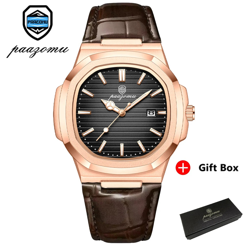 Luxury Square Men’s Quartz Wristwatch Waterproof Luminous Leather Strap