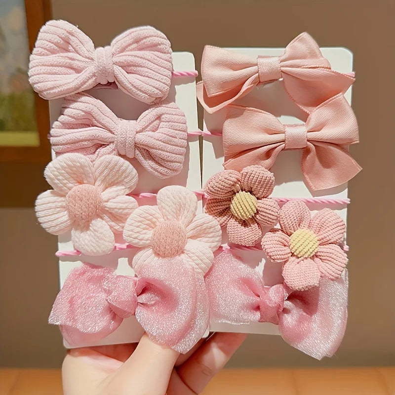 Cute Bow Flower Hair Ties Set - Strong Elastic Ponytail Holders 10 pcs