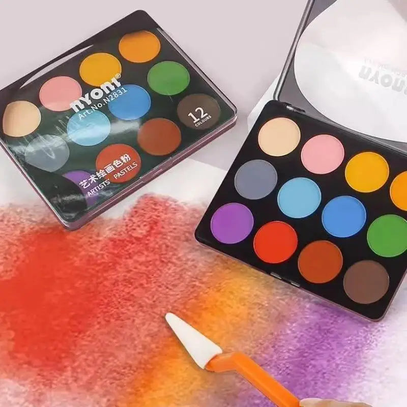 12 Color Soft Pastel Powder for Art & Drawing - Dry & Wet Sketching