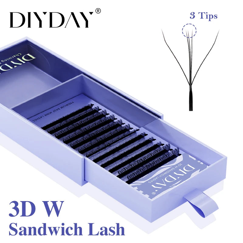 3D W Shape False Eyelash Extensions Premade Volume Fans for Eye Makeup