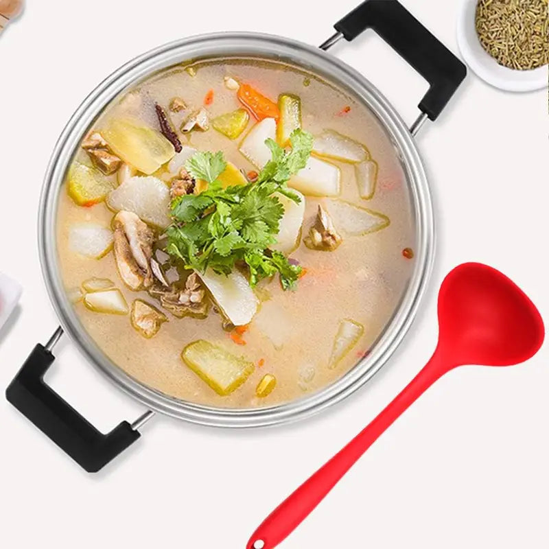 Large Silicone Soup Ladle with Long Handle Nonstick Heat Resistant Kitchen Utensil